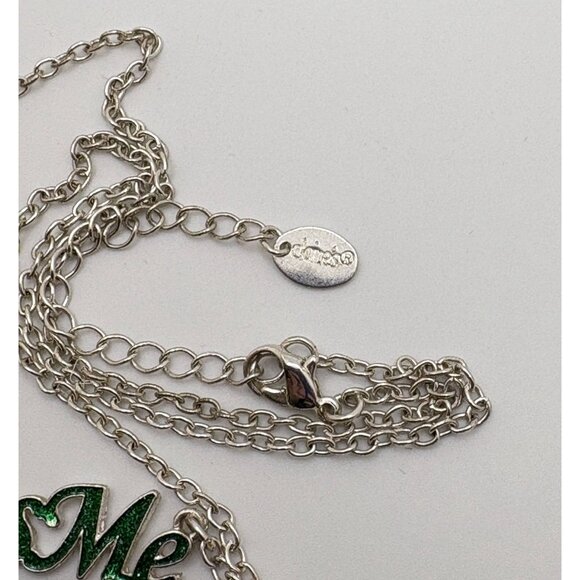 Claires Kiss Me I'm Irish Necklace Silver Tone Green Glitter Shamrock Pendant - Picture 5 of 7